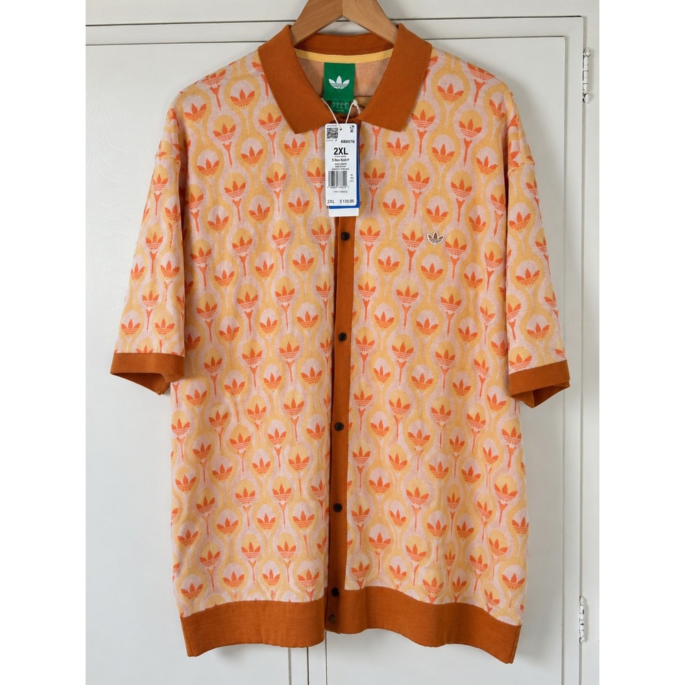 Adidas Originals Golf Knit Polo Shirt Orange Yellow Trefoil KB8579 Mens 2XL New